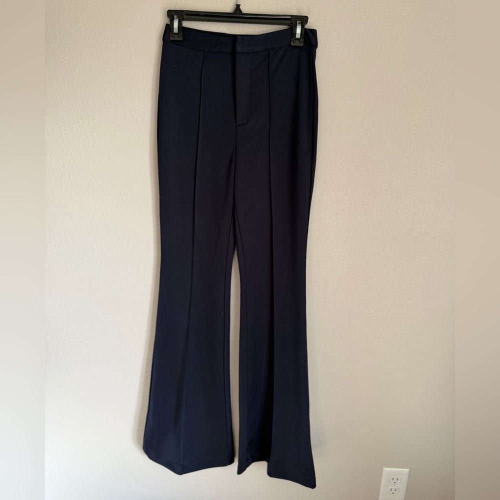 Vici Navy Blue Flat Front Flare Leg Pants Womens S Office Careerwear Classic